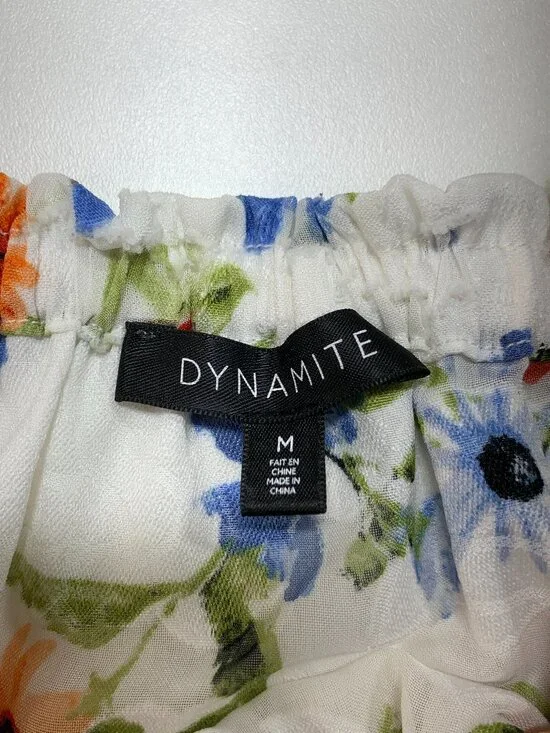 Dynamite Floral Medium Sheer Ruched Spring Summer Blouse - Picture 7 of 9